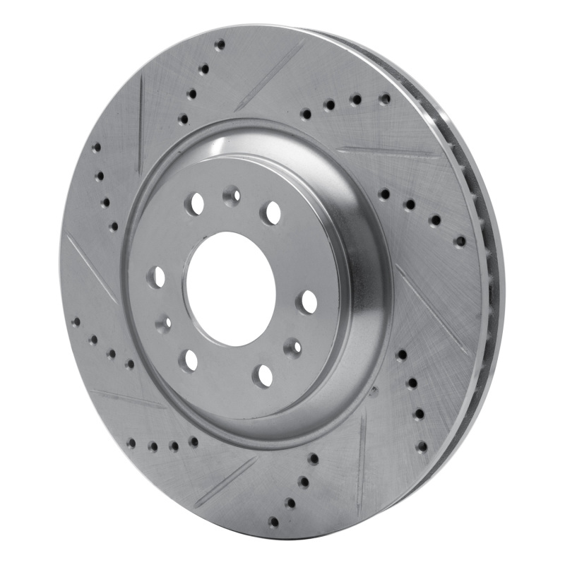 Cadillac SRX Brake Rotor (1) - Front Left - R1 Concepts - Drilled & Slotted - Silver - `04-`09